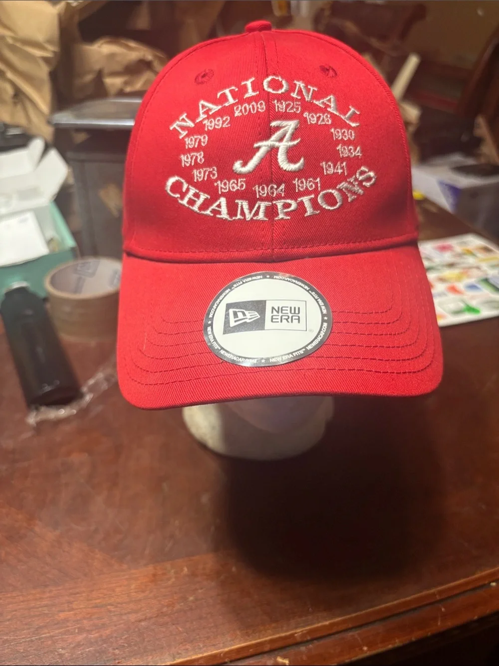 New Era Red 'National Champions' football Cap with White Embroidery